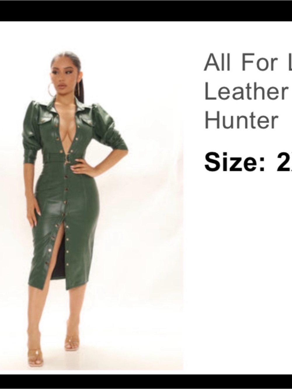 Fashion Nova Dark Green Faux Leather Jacket with Collar